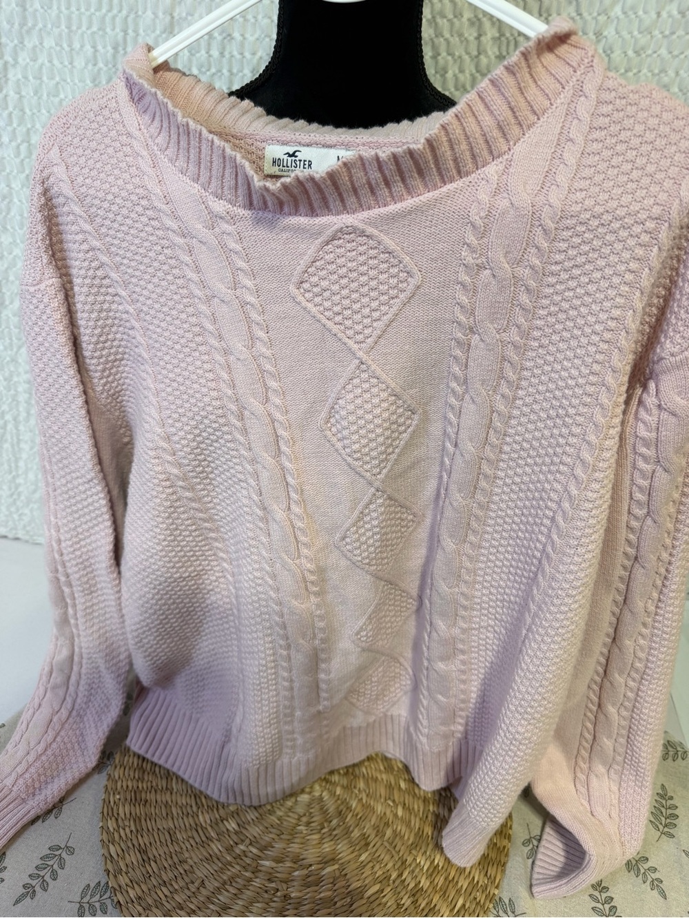 Hollister Light Pink Cable & Diamond Knit Crewneck Sweater